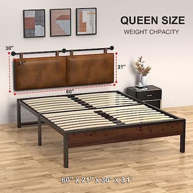 BSHOMGI Queen Headboard, Hanging Headboards with Brown Faux Leather Industrial Pipe Modern Style Only for Bed Backboard (Brown Leather, Queen - Image 4