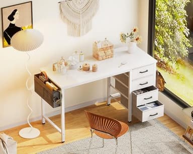 Casaottima 40-Inch Small Desk with 4 Fabric Drawers, Compact Study Desk for Students and Kids, Space-Saving Work Table for Bedroom or Small Spaces, White - Image 7