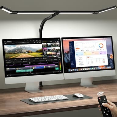 ONEMIX 42" LED Desk Lamp with Clamp, Architect Desk Light with Remote, Adjustable 4-Segment Bar, 1800LM Bright, Eye-Caring Desk Lamp for Home Office, Reading, Study, Dual Monitors, Workbench (Black) - Image 1