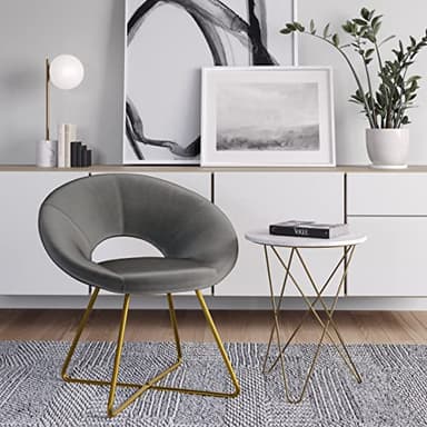 SIMPLIHOME Barrett Accent Chair - 24 inch Wide Upholstered Velvet Mid-Century Modern Accent Chair in Grey, for Living Room Seating with Curved Back, Deep Seat, and Gold Metal Base - Image 2