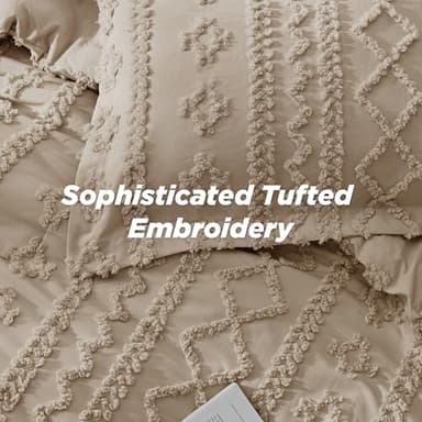 Bedsure Tufted Boho Comforter Set California King Size - Khaki Boho Bed Set, GentleSoft™ 3 Pieces Farmhouse Shabby Chic Embroidery Bedding, Gifts for Woman, Soft Jacquard Comforter for All Seasons - Image 3