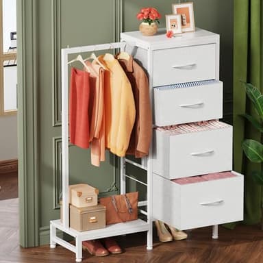 HIGDBFE Dresser with Hanging Rack, 4 Drawers Small Closet for Bedroom, Reversible Fabric Chest of Drawers with Clothes Rack, Tall Storage Tower, Sturdy Frame, White, 44''H - Image 7