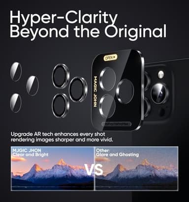 MAGIC JOHN for iPhone 16 Pro Max/16 Pro Camera Lens Protector [Alignment Kit&1:1 Invisible Perfect Fit] 9H Aerospace Tempered Glass Anti-Scratch Durable, Individual Cover Ring, Case Friendly, Set of 2, Clear - Image 3