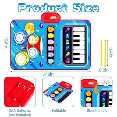Baby Toys for 1 Year Old: Baby Musical Mat Toddler Toys Age 1-2 - 2 in 1 Piano Drum Babies Play Mat - Infant Music Toy 12-18 Months Babies Birthday Valentines Gifts for 1 2 3 Year Old Boys Girls - Image 2