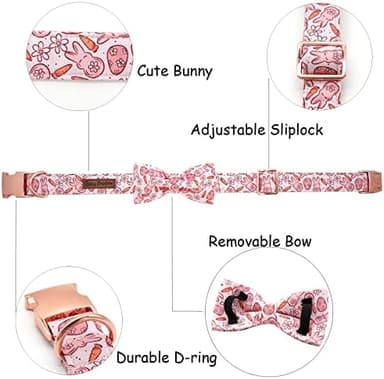 Easter Dog Collar - Pink Bunny Dog Collar Bows for Dogs Bowtie Pet Collar Adjustable Dog Collar Girl Boy Dog Collar for X-Small Dogs - Image 4