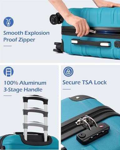 Coolife Luggage Suitcase Carry-on Hardside Travel Luggage TSA Lock Spinner Telescopic Handle - Image 6