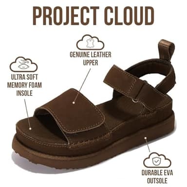 Project Cloud Genuine Leather Platform Sandals Women - Memory Foam Insole Slip Resistant Chunky Womens Sandals with adjustable straps - Stylish Women Footwear (Bronzestar, MOCHSUEDE,10) - Image 2