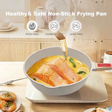 AIKENBBKK 11 Inch/5Qt Nonstick Deep Frying Pan with Lid, Non Stick Skillet with Removable Handle, Aluminum Sauté Pan Compatible with All Stovetops, Dishwasher& Oven Safe (White) - Image 2