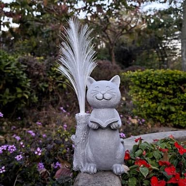 RCTTICUU Cat Solar Garden Statues,Resin Cat Figurine Reading a Book and 7-Color Changing Optical Fiber with Solar Lights, Lawn Decor Outdoor Statue for Patio,Balcony,Yard,Lawn Ornament - Image 3