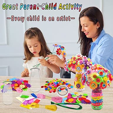 Crafts for Girls Ages 6-10 Make Your Own Flower Bouquet with Buttons and Felt Flowers, Vase Art and Craft for Children - DIY Activity Christmas Birthday Gift for Girls Age 6 7 8 9 10 Year Old - Image 2