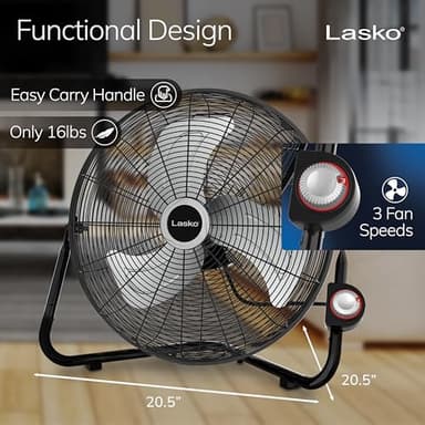 Lasko 20" Black High Velocity Wall Mount Fan with Pivoting Head - 3 Speeds, Ideal Wall Mount Fan or Floor Fans for Home, Garage, Attic, 2264QM - Image 3
