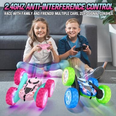 Pink Remote Control Car for Girls,Double Sided 360°Flip, with Headlights, Girl Princess Toys Rechargeable Toy Car for 6-7 6-8 9 10-12 Year Old Girls Birthday - Image 4