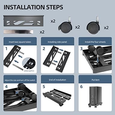 Adjustable Mobile CPU Stand, Ventilated Computer Tower Stand with 4 Caster Wheels Fits Most PC Tower, Under Desk CPU Holder PC Floor Cart Computer Riser for Gamers and Students (Black) - Image 7