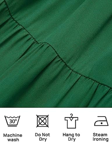 ZESICA Women's 2025 Summer Square Neck Short Puff Sleeve Solid Color High Waist Casual Smocked Flowy A Line Tiered Midi Dress,ForestGreen,X-Large - Image 7