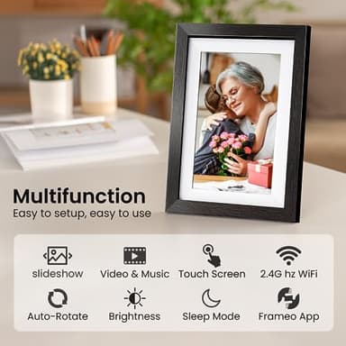 BIHIWOIA 10.1'' Frameo Digital Picture Frame, 32GB WiFi Digital Photo Frame, 1280x800 IPS Touch Screen, Auto-Rotate, Slideshow, Send Photos/Videos via Free App(Black Wood Frame) - Image 4
