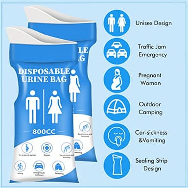 DIBBATU Disposable Urine Bag,12 PCS 800ML for Travel, Emergency Portable Pee Bag and Vomit Bags, Unisex Urinal Bag as Toilet Bag Suitable for Camping, Traffic Jams Pregnant, Patient, Kids - Image 8
