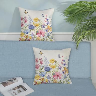 OFIRD Spring Pillow Covers 20x20 Pack of 2 Colorful Floral Butterfly Throw Pillow Covers,Spring Summer Floral Pillowcase Rustic Farmhouse Decorative Linen Cushion Case for Home Sofa Indoor,Outdoor - Image 6