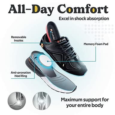 FitVille Wide Walking Shoes for Men Wide Width Sneakers for Flat Feet Heel Pain Relief - Rebound Core (11 Wide, Black) - Image 4