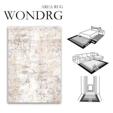 WondRg 9x12 Area Rug Beige Grey Abstract Living Room Bedroom Washable Carpet Neutral Modern Non Slip Soft Low Pile Indoor Large Throw Rug for Dining Room Office - Image 2