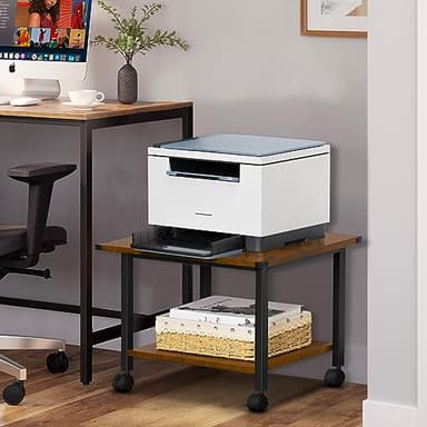 Lerliuo Under Desk Printer Stand, 2-Tier Industrial Mobile Printer Table with Storage Shelf and Steel Frame, Rolling Printer Cart Holder with Lockable Wheels for Home, Office (Rustic Brown) - Image 5