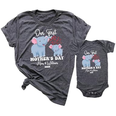 Our 1st Mother's Day Shirt, Mommy and Me Shirts, Matching First Mother's Day Outfits, Customizable with Names and Date, Baby Bodysuit and Mom Shirt Set, Mother's Day Gift Idea, Pack of 2 - Image 7