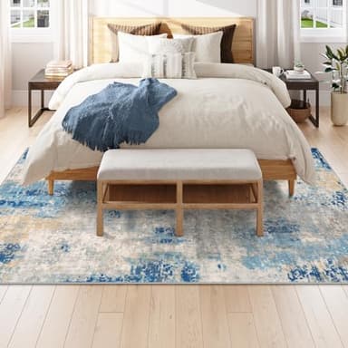 Lahome Modern Abstract 6x9 Area Rugs for Living Room, Washable Accent Bedroom Rug Low Pile Stain Resistant, Blue Soft Indoor Contemporary Carpet for Dining Room Table Apartment - Image 2