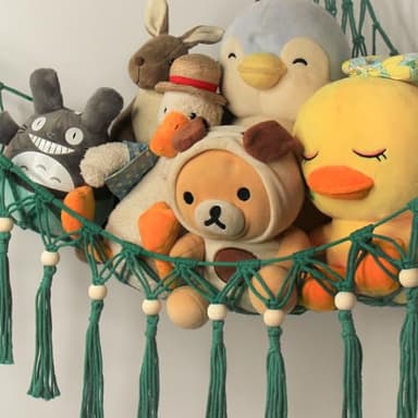 Stuffed Animal Toy Storage Hammock with LED Light - Macrame Jumbo Doll Corner Stuff Animals Organizer Decorations - Cute Plushie Net Kids Baby Nursery Bedroom Room Decor Christmas Green - Image 7