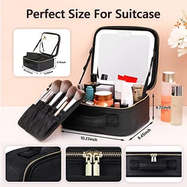 Travel Makeup Bag with LED Lighted Make up Case with Mirror 3 Color Setting Cosmetic Makeup Box Organizer Vanity Case for Women Beauty Tools Accessories Case Rechargeable - Image 2