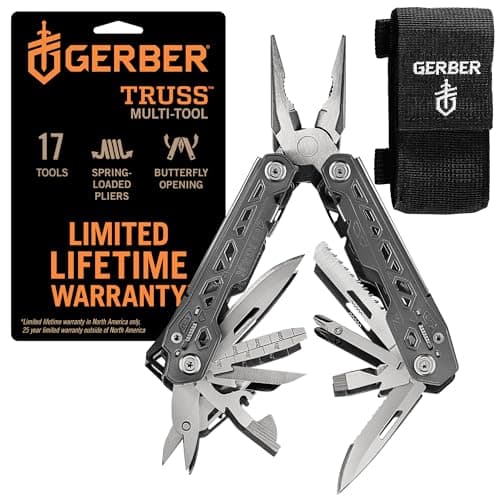 Gerber Gear Truss 17-in-1 EDC Needle Nose Pliers Multi tool - includes Pocket Knife, Screwdriver, and Bottle Opener Accessories - Gifts for Men, Fishing and Camping Gear - Gray with Standard Sheath - Image 1