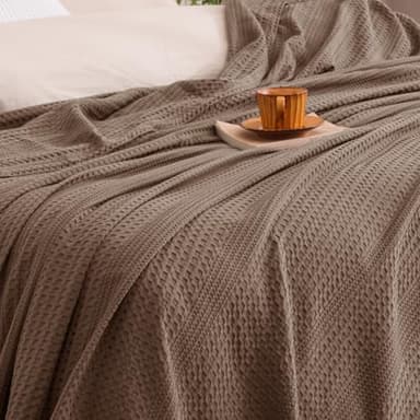 David's Home Cozy Waffle Weave Blanket Twin Size, Ultra Soft Breathable Lightweight Skin-Friendly Throwfor All Seasons, Elegant Room Decor for Couch Bed Sofa Car Travel, Cocoa Brown - Image 1