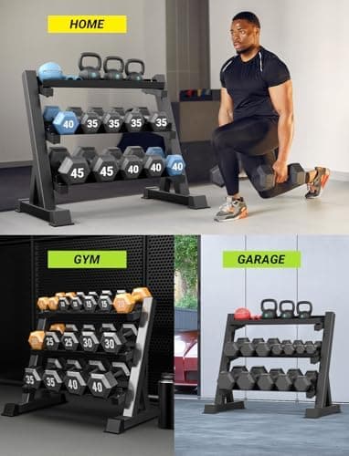 YOLEO Dumbbell Rack - 3 Tier & 5 Tier Compact Weight Rack for Dumbbell, Kettlebell, Barbell, Heavy Duty Weight Storage Organizer, Space-Saving Dumbbell Storage Stand Holder for Home Gym - 1100LBS Capacity (Rack Only - Image 7