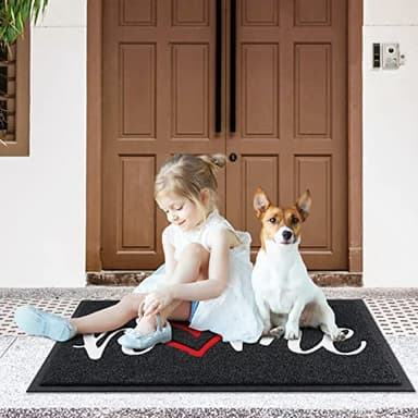 CozyBounty Black Door Mat Welcome Mats Home Non-Slip Doormat for Entryway Low-Profile Floor Mat for Yard, Garage, High Traffic Areas (32"x20", Black) - Image 2
