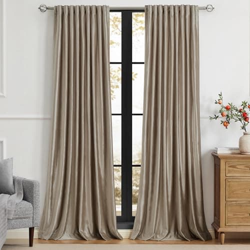 PRIMROSE Taupe Curtains 96 inch for Living Room,2 Panels Velvet Drapes Blackout Rod Pocket Back Tab Window Treatment Room Darkening Decorative Thick Curtains for Bedroom - Image 1