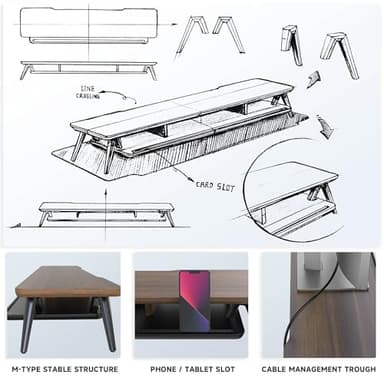 Fenge Dual Monitor Stand, Monitor Stands Riser for 2 monitors, 42.5 Inch Wood Desk Shelf with Storage Organizer and Cable Management for Office Desk Accessories - Image 6