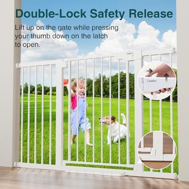Cumbor 29.7-54.2" Wide Baby Gate for Stairs, Mom's Choice Awards Winner-Self Closing Dog Gate Indoor for Doorways, No Drilling Pressure Mounted Pet Gates for Kids, Easy Walk Through Safety Gate, White - Image 7