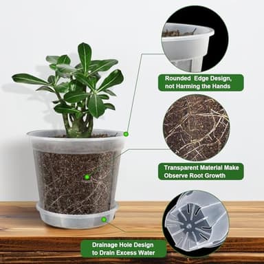 YALIOURS Clear Nursery Pots for Plants, 12Pack 4/5/6 inch Transparent Plastic Plant Pots with Drainage Holes, Garden Pots for Plants Flowers with 12Pack Trays and 15pcs Plant Labels - Image 3