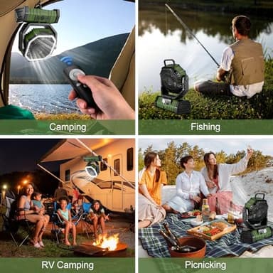 Odoland 30000mAh Camping Fan with LED Lantern, Rechargeable Battery Operated Oscillating with Remote Hook, Portable Tent Fan with Timer, 4 Speeds for Outdoor RV Jobsite Power Outage, Green - Image 2