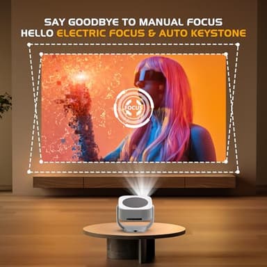 4K Support Outdoor Smart Projector with WIFI 6 and Bluetooth 5.2 with Apps Built-in , Native 1080P Mini Wireless Projector, 360° Rotatable, Electric Focus & Auto Keystone, Android Movie Projector - Image 5