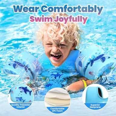 HeySplash Swim Vest for Kids, Toddler Pool Floaties Fit 31-66 Lbs, Children Swimming Vest with Adjustable Strap, Swim Jacket Water Wing Arm Float, Puddle Beach Boat Jumper Boy Girl Age 2-7,Blue Shark - Image 4
