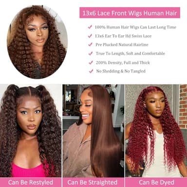 Bworto 30 Inch Chocolate Brown Deep Wave Lace Front Wigs Human Hair 13x6 Hd Curly Lace Frontal Wigs for Black Women Pre Plucked Wet and Wavy Glueless 4# Brown Color - Image 5