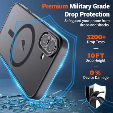 SUPFINE Magnetic for iPhone 16 Case (Compatible with MagSafe) (Military Grade Drop Protection) Translucent Matte Shockproof with Anti-Fingerprint Phone Cover,Black - Image 3