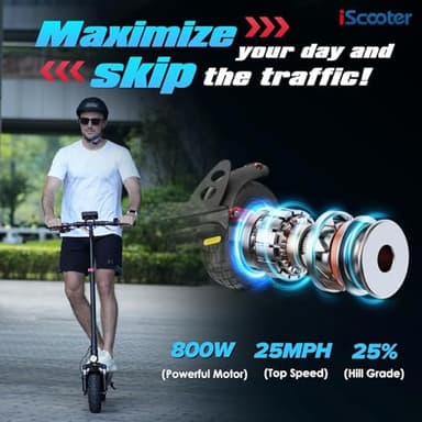iScooter iX3 Electric Scooter,10" Off Road Pneumatic Tires,800W Motor E-Scooter Up to 25 Miles Range, Top Speed 25MPH, Adjustable Handlebar Height, Folding Commuting Escooter for Adults - Image 3