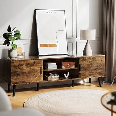 SUPERJARE TV Stand for 55 Inch TV, Entertainment Center with Adjustable Shelf, 2 Cabinets, TV Console Table, Media Console, Solid Wood Feet, Cord Holes, for Living Room, Bedroom, Rustic Brown - Image 3