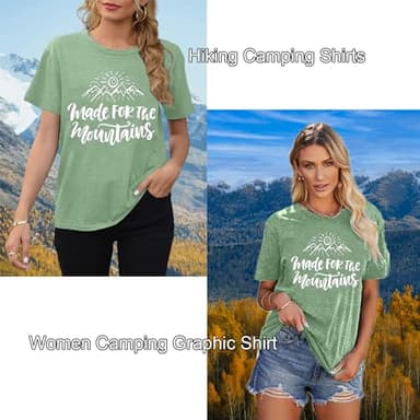 Hiking Graphic Tees for Women Sunrise Mountain Graphic Shirt Letter Print Short Sleeve Summer Casual Camping Clothes-L (Light Green) - Image 6