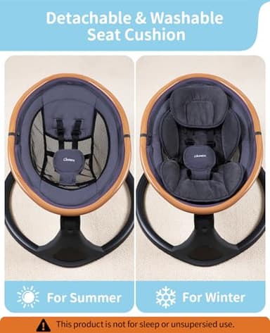 LAREX Baby Swing to Toddler Electric Infant Swing Portable for Newborn Boy Girl, 5 Sway Speeds with Remote Control, 12 Preset Melodies and Bluetooth, 0-6 Months Max 20 Lbs(Dark Wood Grain) - Image 7