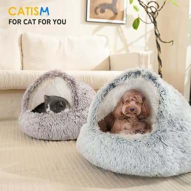 CATISM Cat Bed, Plush Hooded Cat Beds for Indoor Cats, Self Warming Cats Beds Cave, Cozy Pod for Indoor Kitten or Small Dog, Removable Washable with Non-Slip Bottom - Image 7