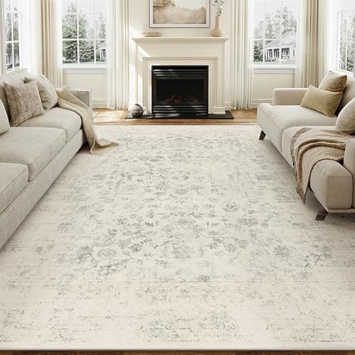 HUGEAR 8x10 Living Room Rugs Light Grey Machine Washable Area Rug Retro Floral Vintage Low Pile Carpet Lightweight Distressed Throw Large Rugs for Bedroom Office Dining Laundry Non Slip - Image 1