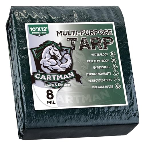 CARTMAN Finished Size 10x12 Feet Waterproof Green Tarp 8 Mil Thick, Multipurpose Protective Cover for Emergency Rain Shelter Camping Tarpaulin - Image 1