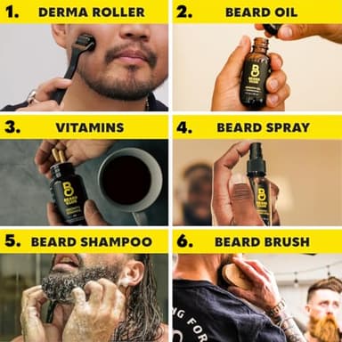 The Beard Club Advanced Beard Growth Kit - Derma Roller, Growth Oil, Vitamins and Vitamin Spray, Shampoo and Boar Bristle Brush - Gift Set - Cedar - Image 2