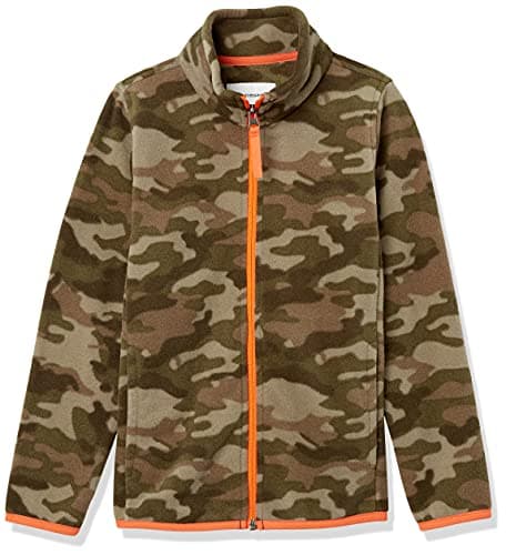 Amazon Essentials Boys' Polar Fleece Full-Zip Mock Jacket, Green Camo Print, Medium - Image 1